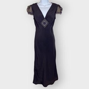 Vintage Y2k Free People Slip Dress | M | Purple | Lace Puff Sleeves | Whimsigoth